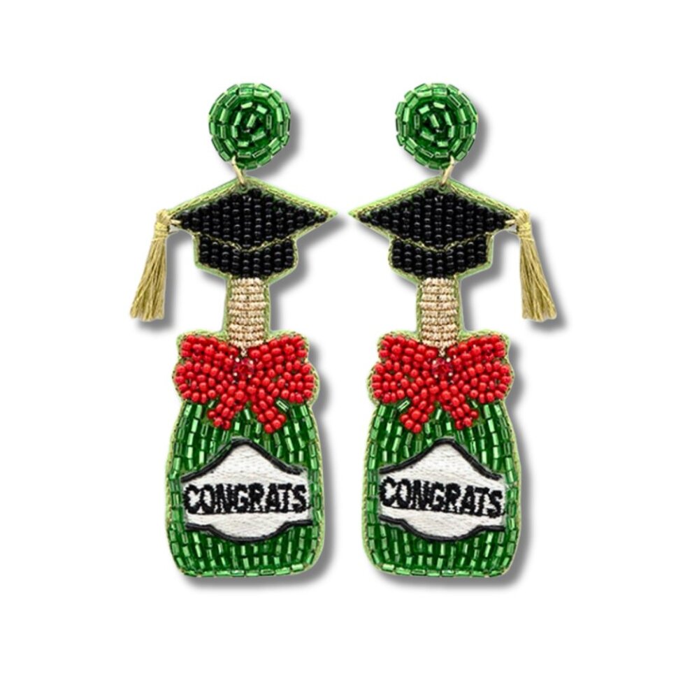 Graduation Congrats Champagne Bottle Beaded Earrings NEW